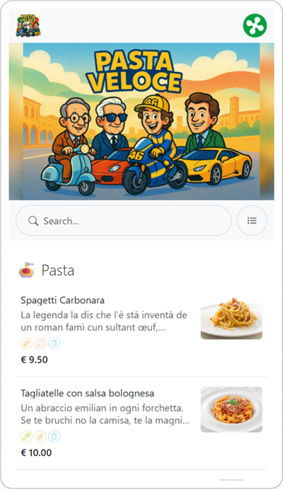 Menu Digitale Online con Codice QR di un Ristorante Italiano con Traduzione Automatica in Altre Lingue - 2 In Lombardo Shoptomatic