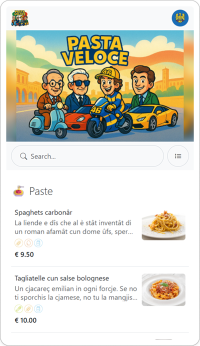 Menu Digitale Online con Codice QR di un Ristorante Italiano con Traduzione Automatica in Altre Lingue - 4 In Furlan Shoptomatic