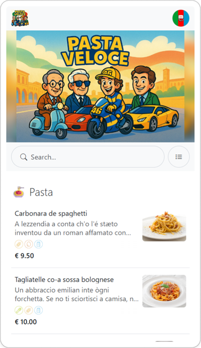 Menu Digitale Online con Codice QR di un Ristorante Italiano con Traduzione Automatica in Altre Lingue - 5 In Ligur Shoptomatic