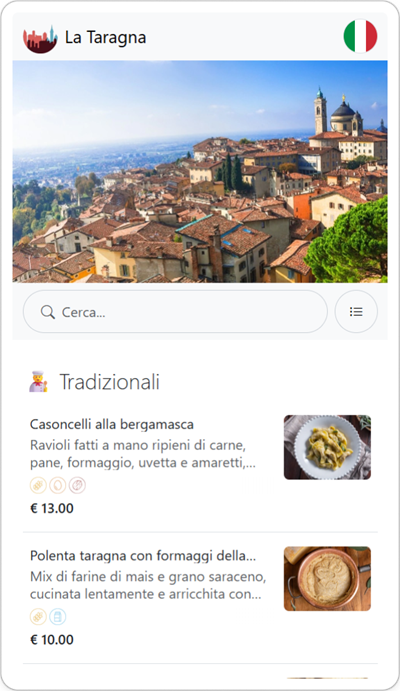 Menu Digitale con Codice QR di un Ristorante Tipico o Trattoria a Bergamo Italia - In Lingua Italiana