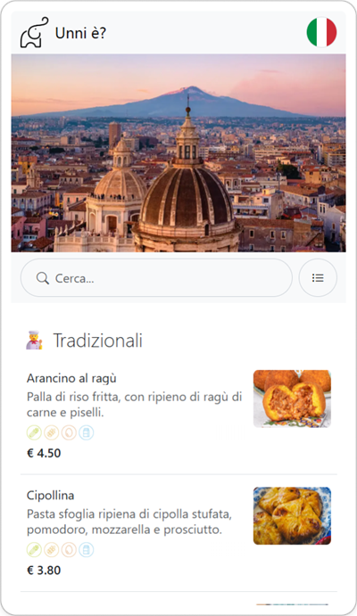 Menu Digitale con Codice QR di un Ristorante Tipico o Trattoria a Catania Italia - In Lingua Italiana