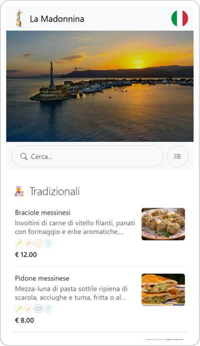 Menu Digitale con Codice QR di un Ristorante Tipico o Trattoria a Messina Italia - In Lingua Italiana
