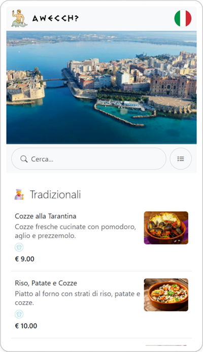 Menu Digitale con Codice QR di un Ristorante Tipico o Trattoria a Taranto Italia - In Lingua Italiana Shoptomatic