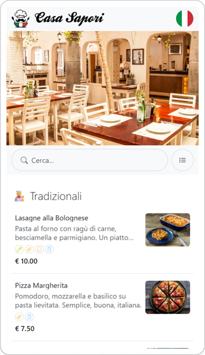 Menu Digitale con Codice QR di un Ristorante o Trattoria Tipica Italiana