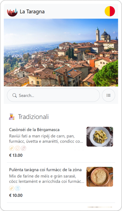 Menu Digitale con Codice QR di un Ristorante tipico o Trattoria a Bergamo Italia - In Dialetto Bergamasco