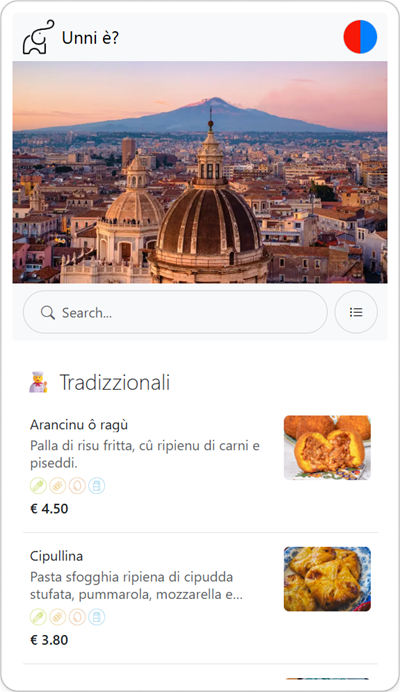 Menu Digitale con Codice QR di un Ristorante tipico o Trattoria a Catania Italia - In Dialetto Catanese