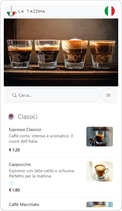 Menu Digitale con Codice QR di una Caffetteria Italiana