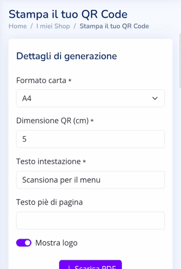Scarica il file PDF del codice QR con il logo pronto per la stampa Shoptomatic